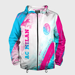 Ветровка с капюшоном мужская AC Milan neon gradient style: символ и надпись вер, цвет: 3D-черный