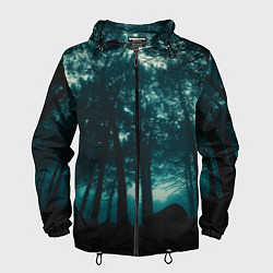 Ветровка с капюшоном мужская Тёмный лес на закате, цвет: 3D-черный