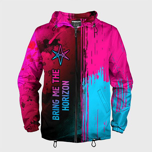 Мужская ветровка Bring Me the Horizon - neon gradient: по-вертикали / 3D-Черный – фото 1