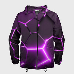 Ветровка с капюшоном мужская Фиолетовые неоновые геометрические плиты, цвет: 3D-черный