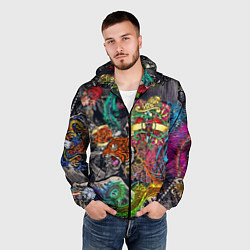 Ветровка с капюшоном мужская Цветные татуировки, цвет: 3D-черный — фото 2