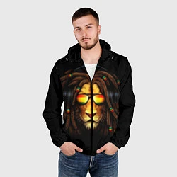 Ветровка с капюшоном мужская Лев в наушниках с дредами, цвет: 3D-черный — фото 2