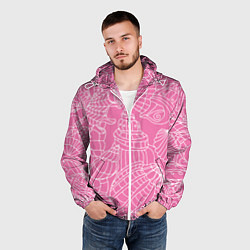 Ветровка с капюшоном мужская Океанские ракушки - паттерн, цвет: 3D-белый — фото 2