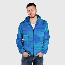 Ветровка с капюшоном мужская Синие мазки краски, цвет: 3D-черный — фото 2