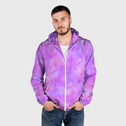 Ветровка с капюшоном мужская Акварельная текстура в розовых тонах, цвет: 3D-белый — фото 2