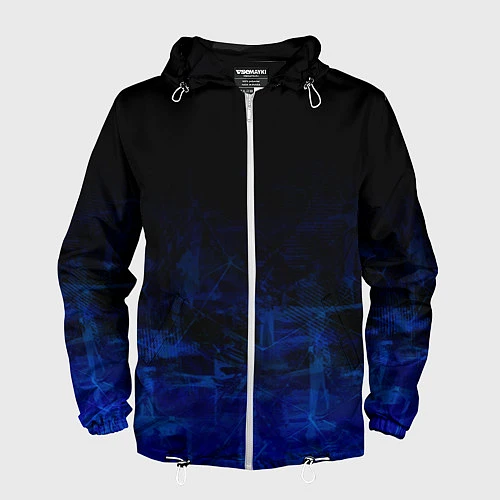 Мужская ветровка Однотонный черный и темно синий гранжевый градиент / 3D-Белый – фото 1