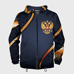 Ветровка с капюшоном мужская Blue & gold герб России, цвет: 3D-черный