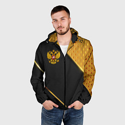 Ветровка с капюшоном мужская Герб России на черном фоне с золотыми вставками, цвет: 3D-черный — фото 2