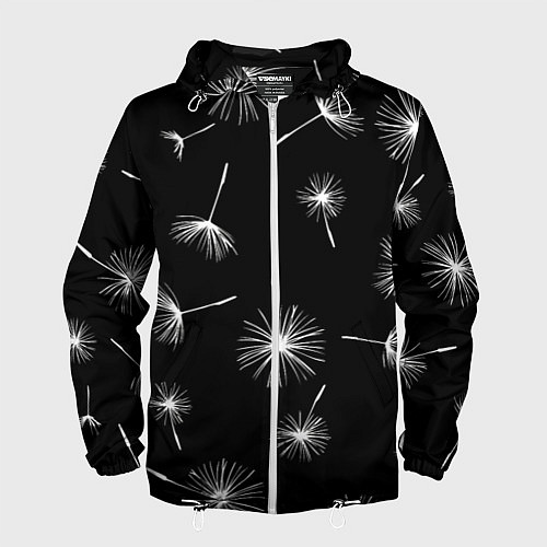 Мужская ветровка Семена одуванчика на чёрном фоне / 3D-Белый – фото 1