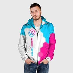 Ветровка с капюшоном мужская Volkswagen neon gradient style: по-вертикали, цвет: 3D-черный — фото 2