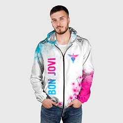 Ветровка с капюшоном мужская Bon Jovi neon gradient style: надпись, символ, цвет: 3D-черный — фото 2