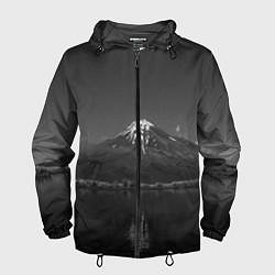 Ветровка с капюшоном мужская Тёмные горы и озеро, цвет: 3D-черный