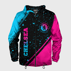 Ветровка с капюшоном мужская Chelsea - neon gradient: надпись, символ, цвет: 3D-черный