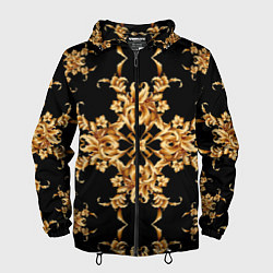 Ветровка с капюшоном мужская Золотая гжель цветы, цвет: 3D-черный