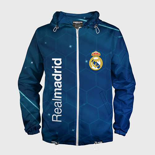 Мужская ветровка Real madrid голубая абстракция / 3D-Белый – фото 1