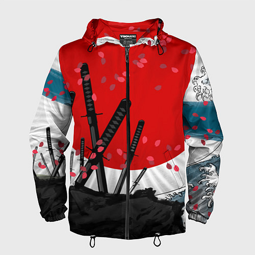 Мужская ветровка Солнце, волны и катаны / 3D-Черный – фото 1