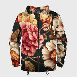 Ветровка с капюшоном мужская Цветы в стиле рококо, цвет: 3D-черный