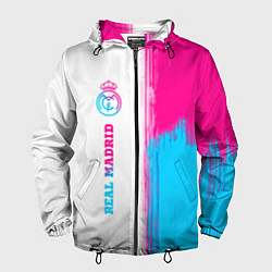 Ветровка с капюшоном мужская Real Madrid neon gradient style: по-вертикали, цвет: 3D-черный