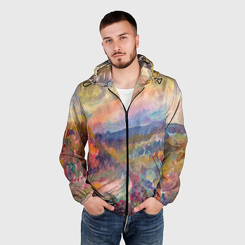 Мужская ветровка Осенний пейзаж акварель / 3D-Черный – фото 3