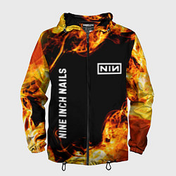 Ветровка с капюшоном мужская Nine Inch Nails и пылающий огонь, цвет: 3D-черный