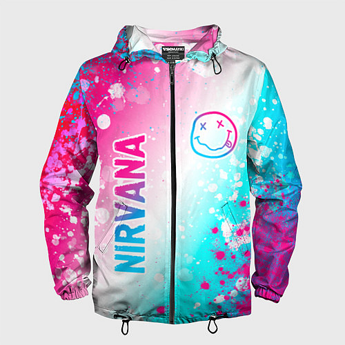 Мужская ветровка Nirvana neon gradient style: надпись, символ / 3D-Черный – фото 1