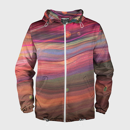 Мужская ветровка Розово-оранжевый абстрактный песок / 3D-Белый – фото 1