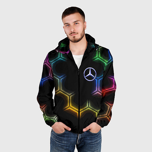 Мужская ветровка Mercedes - neon pattern / 3D-Черный – фото 3