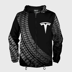 Ветровка с капюшоном мужская Tesla tire tracks, цвет: 3D-черный