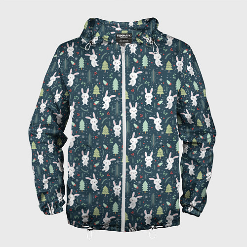 Мужская ветровка Новогодний паттерн, год кролика / 3D-Белый – фото 1