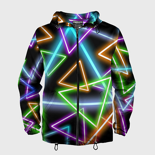 Мужская ветровка Неоновые треугольники - текстура / 3D-Черный – фото 1