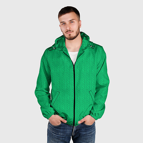 Мужская ветровка Зеленый вязаный свитер / 3D-Черный – фото 3