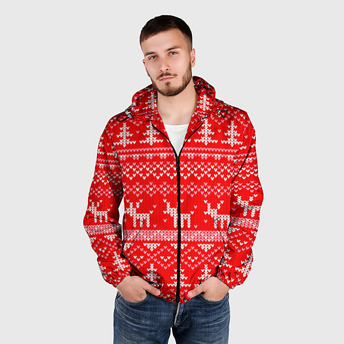 Мужская ветровка Рождественский красный свитер с оленями / 3D-Черный – фото 3