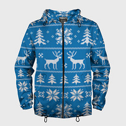 Ветровка с капюшоном мужская Рождественский синий свитер с оленями, цвет: 3D-черный