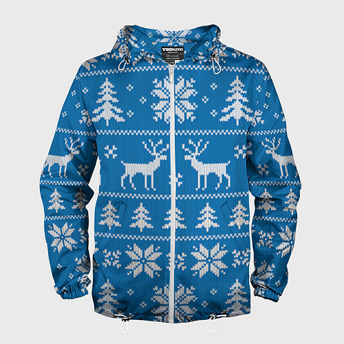 Мужская ветровка Рождественский синий свитер с оленями / 3D-Белый – фото 1