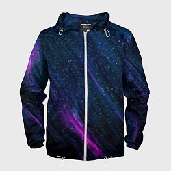 Ветровка с капюшоном мужская Звёздное абстрактное фиолетовое небо, цвет: 3D-белый