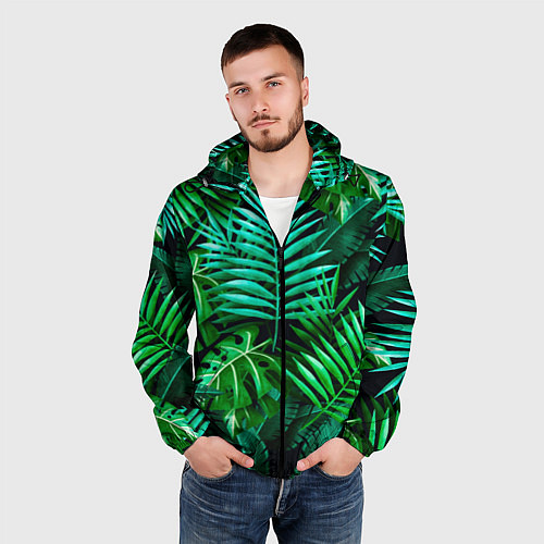 Мужская ветровка Тропические растения - текстура / 3D-Черный – фото 3