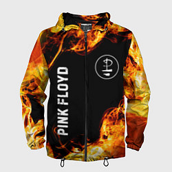 Ветровка с капюшоном мужская Pink Floyd и пылающий огонь, цвет: 3D-черный