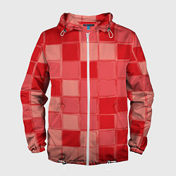 Ветровка с капюшоном мужская Красный паттерн из кубов, цвет: 3D-белый