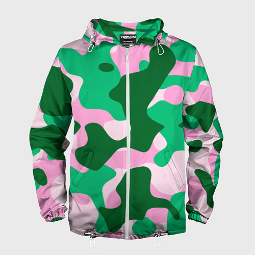 Мужская ветровка Абстрактные зелёно-розовые пятна / 3D-Белый – фото 1