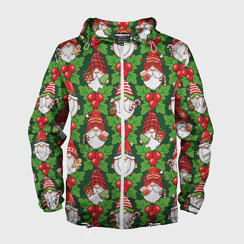 Мужская ветровка Новогодние гномы - паттерн / 3D-Белый – фото 1