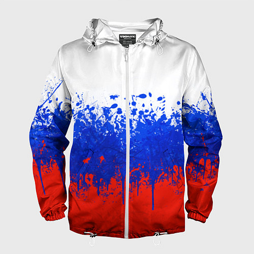Мужская ветровка Флаг России с горизонтальными подтёками / 3D-Белый – фото 1