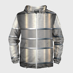 Ветровка с капюшоном мужская Металлические полосы - текстура алюминия, цвет: 3D-белый