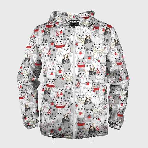 Мужская ветровка Новогодний паттерн с котиками / 3D-Белый – фото 1