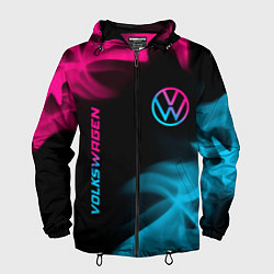 Ветровка с капюшоном мужская Volkswagen - neon gradient: надпись, символ, цвет: 3D-черный