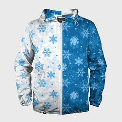 Ветровка с капюшоном мужская Красивые снежинки, цвет: 3D-белый