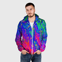 Ветровка с капюшоном мужская Разноцветная импрессивная композиция, цвет: 3D-белый — фото 2