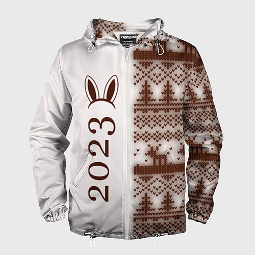Мужская ветровка Кролик 2023 ушки: по-вертикали на светлом / 3D-Белый – фото 1