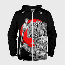 Мужская ветровка Самурай с мечом на черном фоне