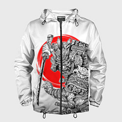 Ветровка с капюшоном мужская Самурай с мечом на белом фоне, цвет: 3D-черный