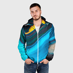 Ветровка с капюшоном мужская Светло-синий и переливающийся песок, цвет: 3D-белый — фото 2